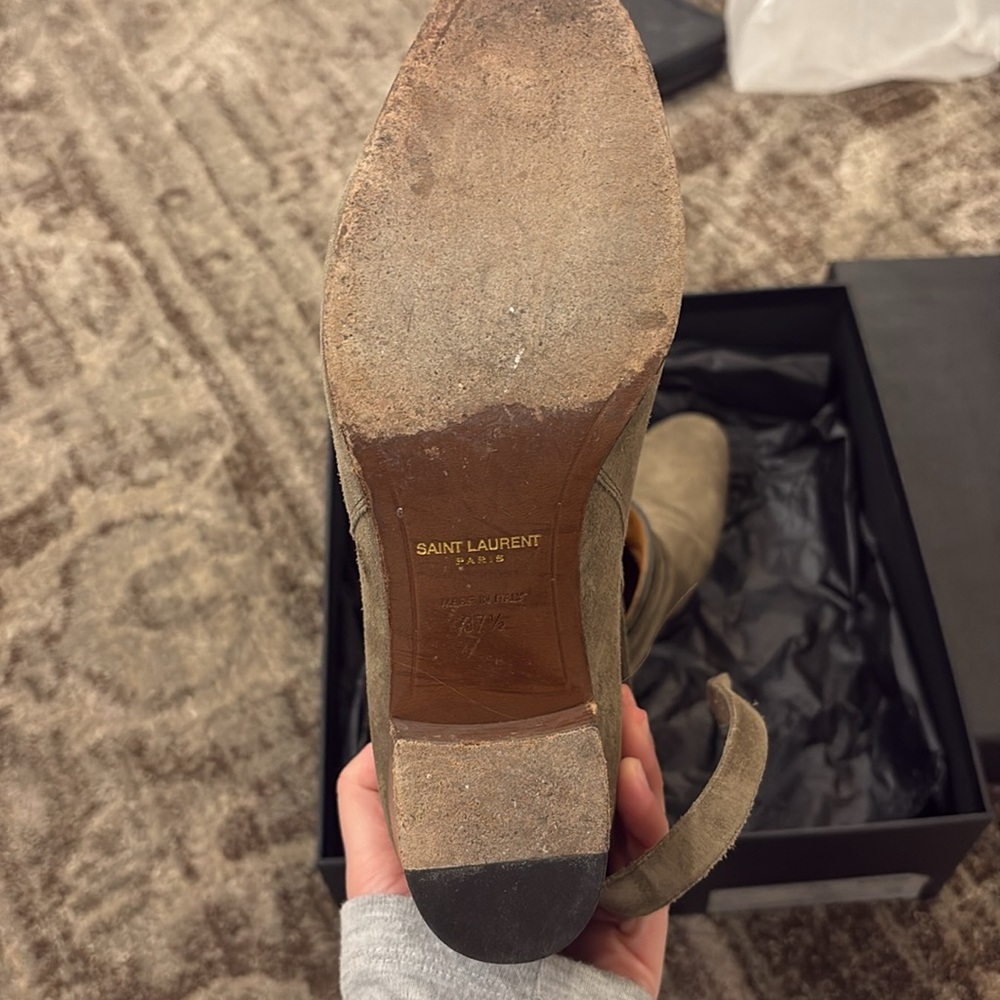 Saint Laurent Paris Suede Ankle Boots Khaki size EU37.5 - Picture 8 of 14